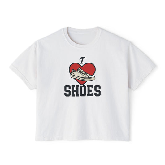 I Heart Shoes Women's Boxy Tee – Cute Sneaker Lover T-Shirt