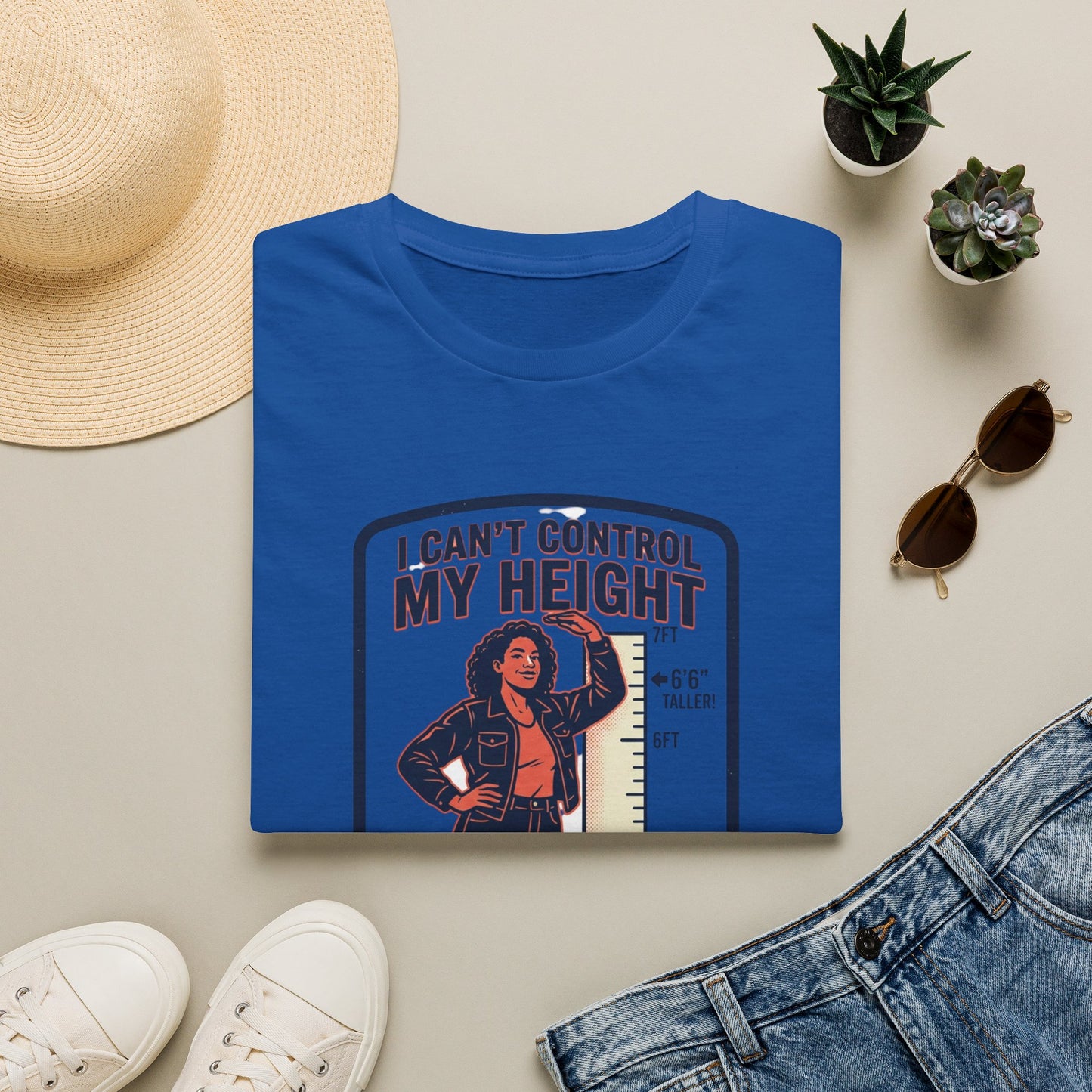 "I Can't Control My Height" Funny Tall Woman Graphic Tee