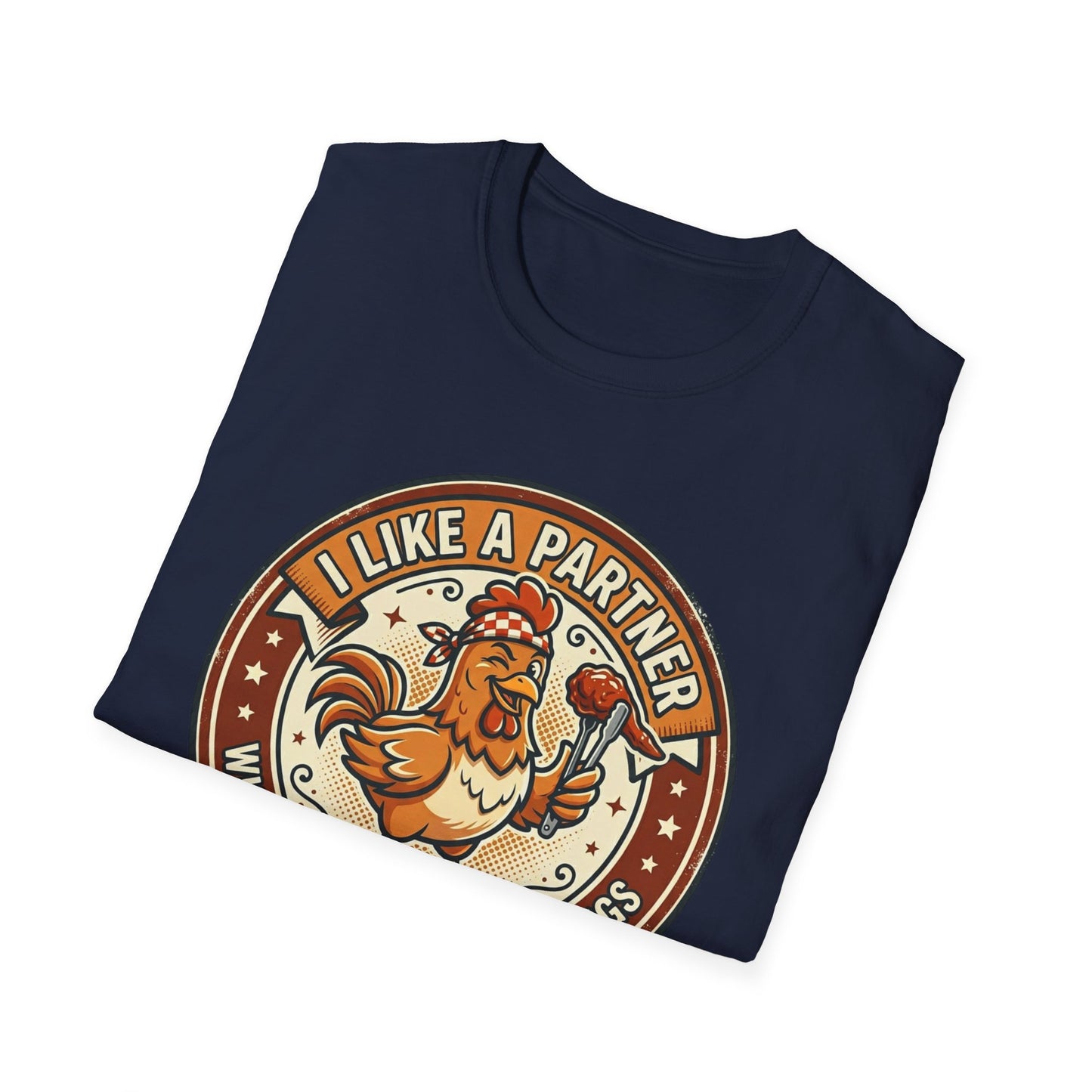 Funny Chicken Wings T-Shirt — "I Like A Partner Who Can Make Chicken Wings" Crew Tee