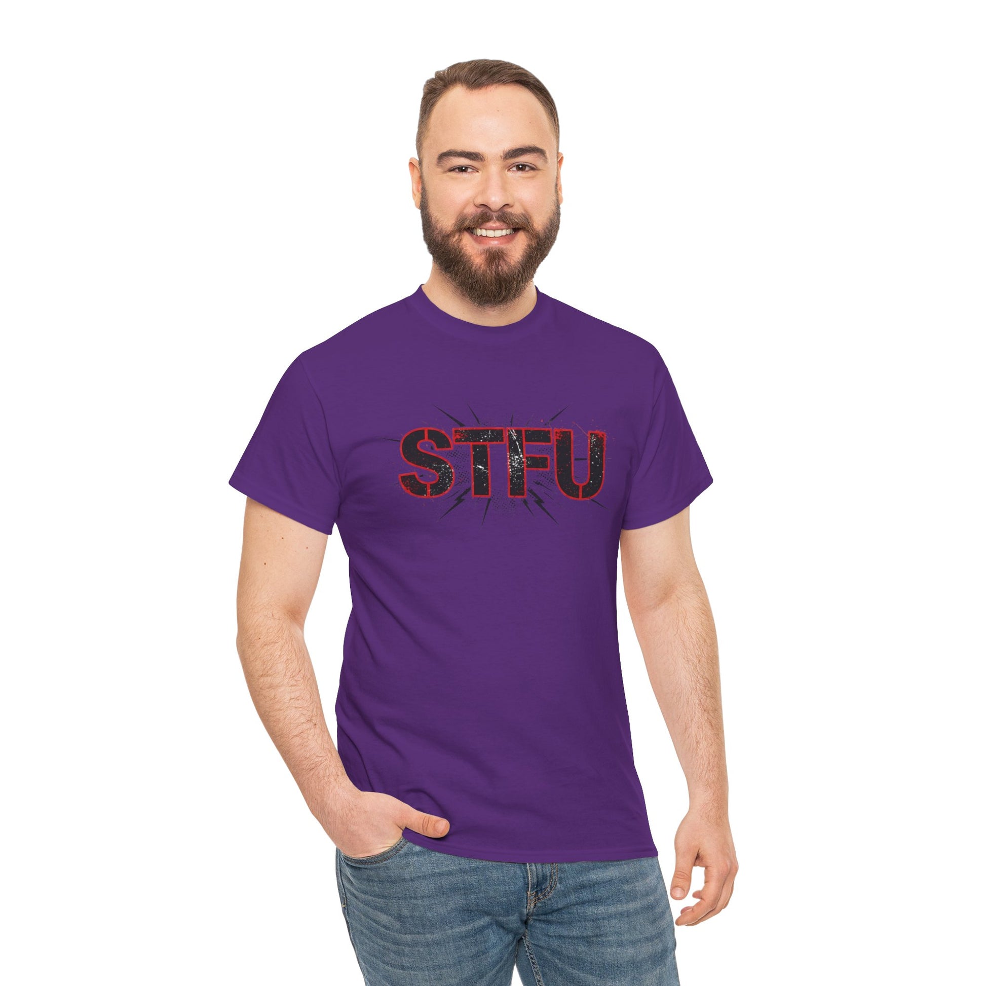 STFU Graphic Tee — Bold Distressed Text Shirt for Statement Style Printify