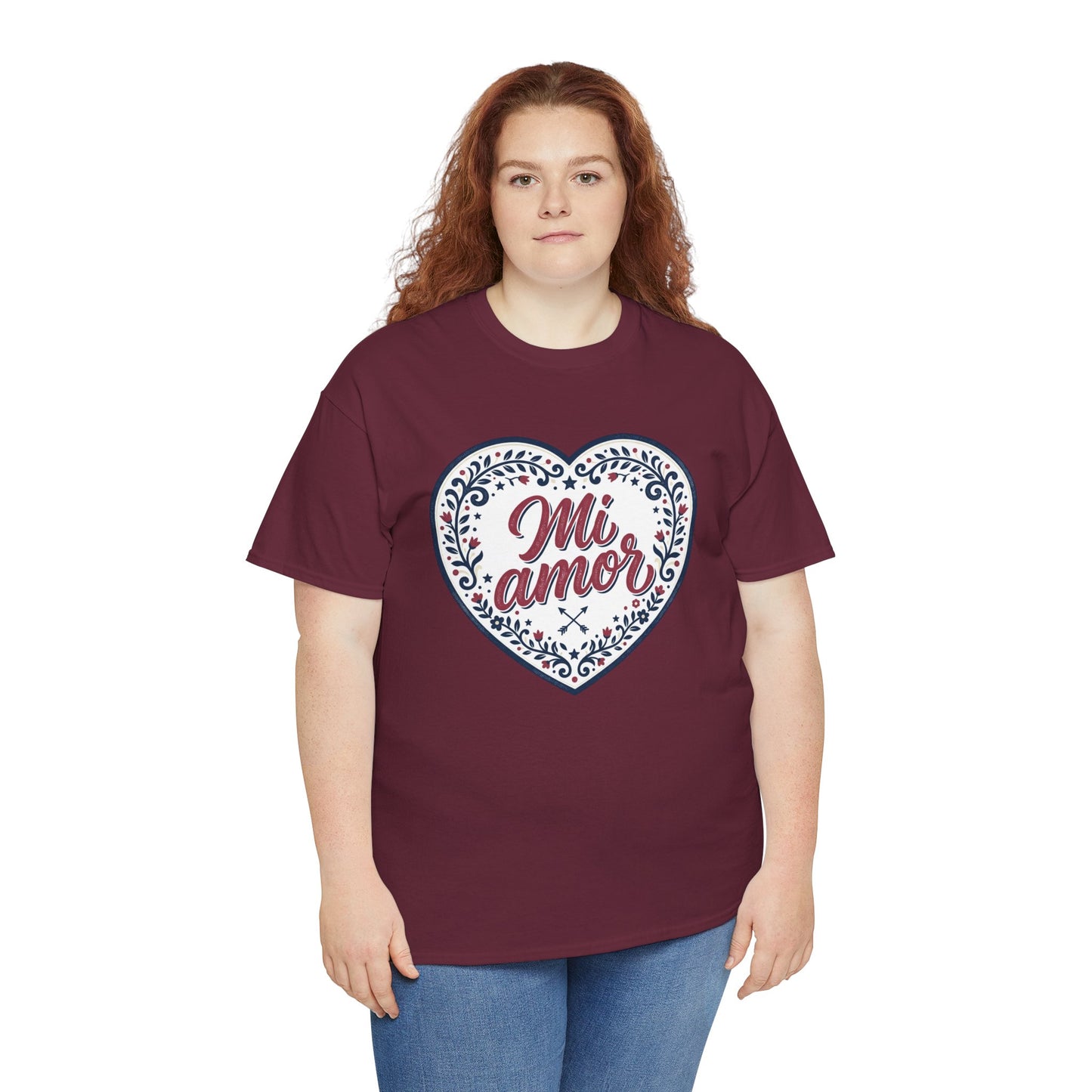 Mi Amor Heart T-Shirt — Romantic Floral Graphic Tee for Valentine’s Day