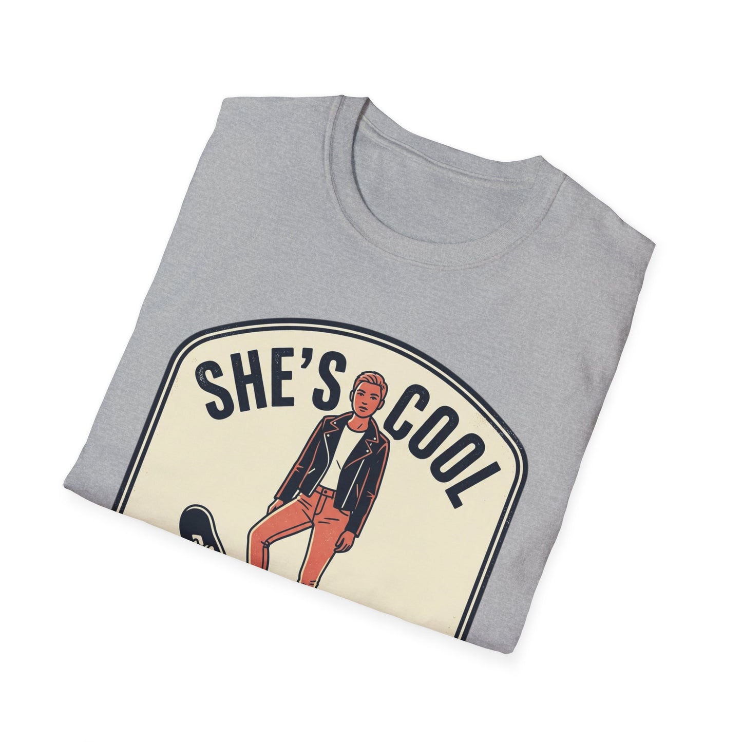 She's Cool Skateboarder T-Shirt — "She's Cool, She Can Ride On It" Retro Graphic Tee