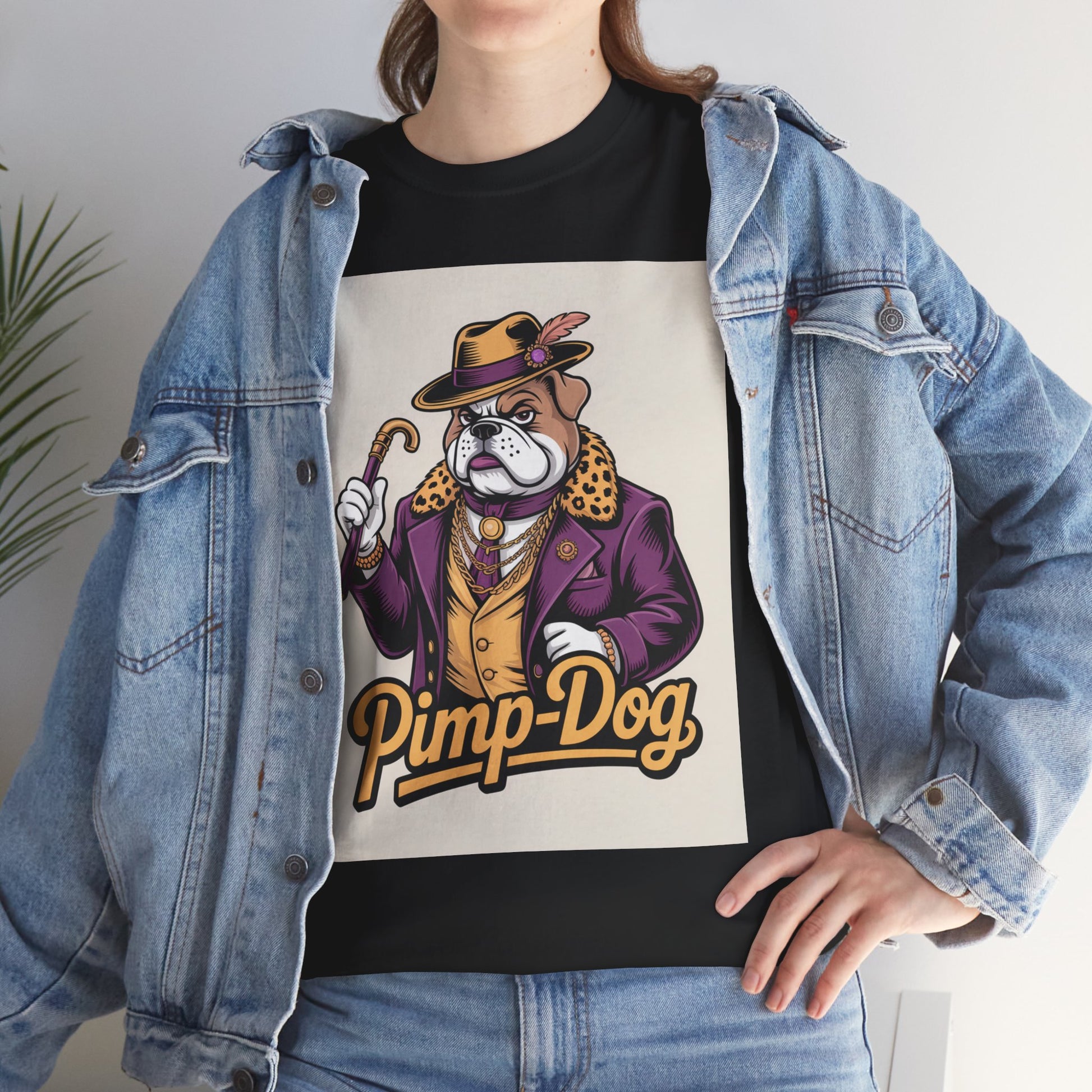 Pimp-Dog Graphic Tee — Retro Bulldog Character Shirt Printify