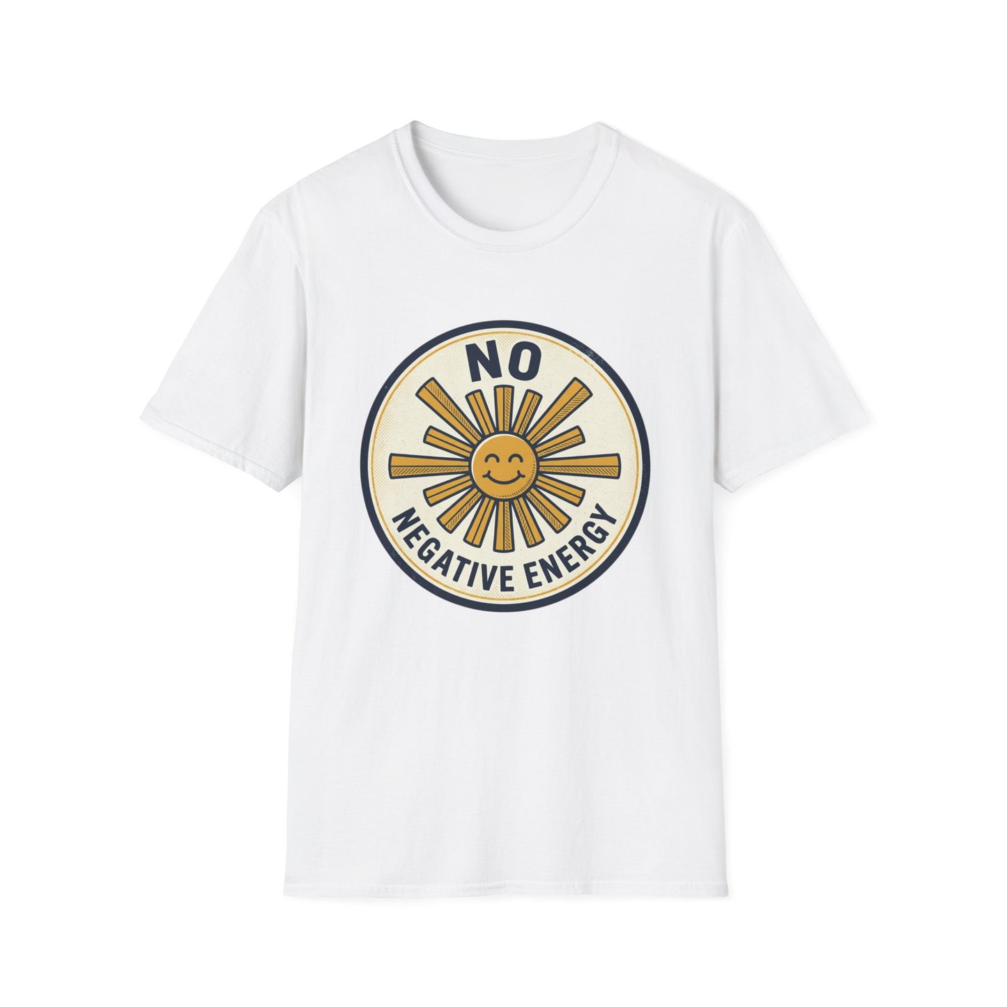 No Negative Energy T-Shirt — Retro Smiling Sun Positive Vibes Tee