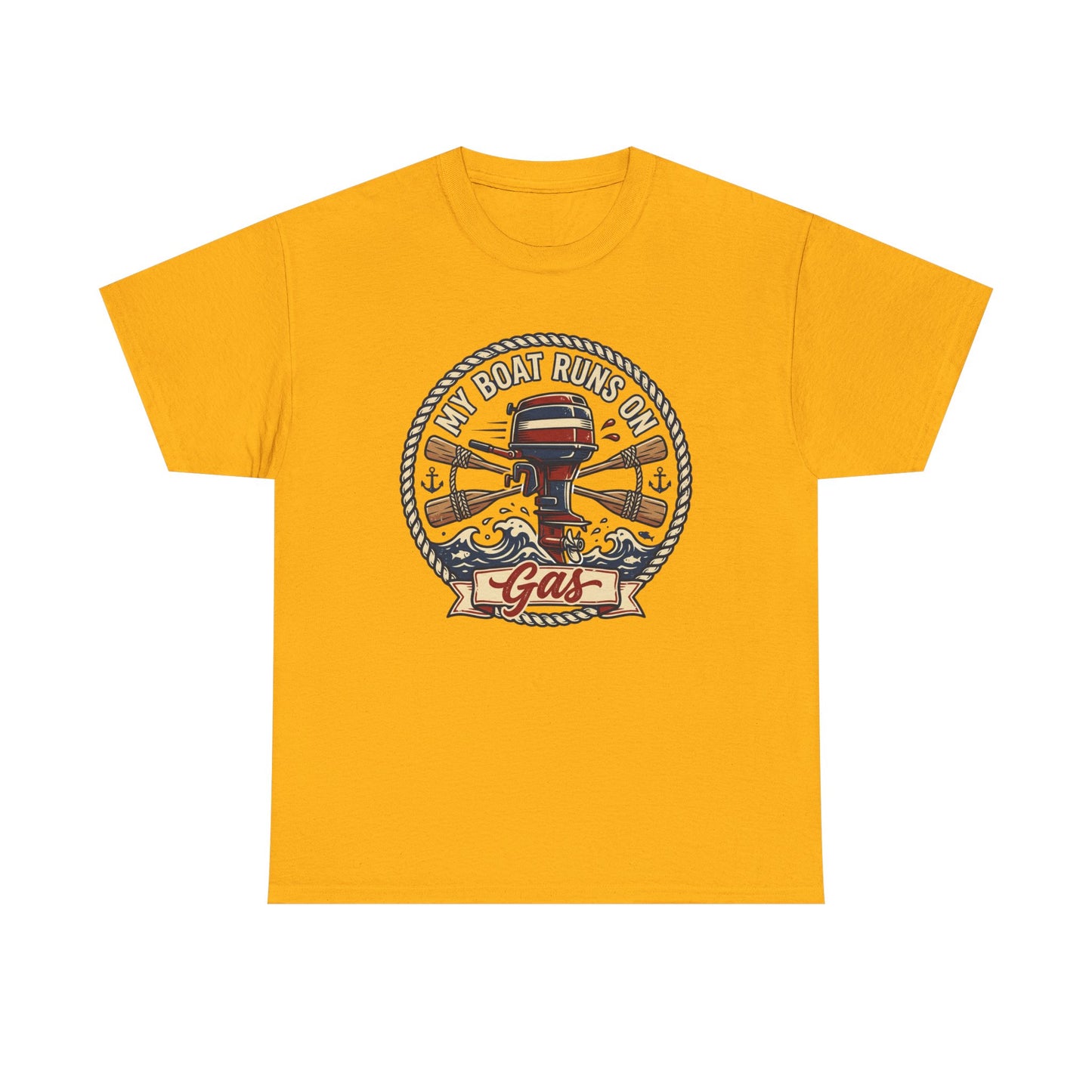 Boat Runs on Gas T-Shirt — Vintage Outboard Motor Fishing Tee Printify
