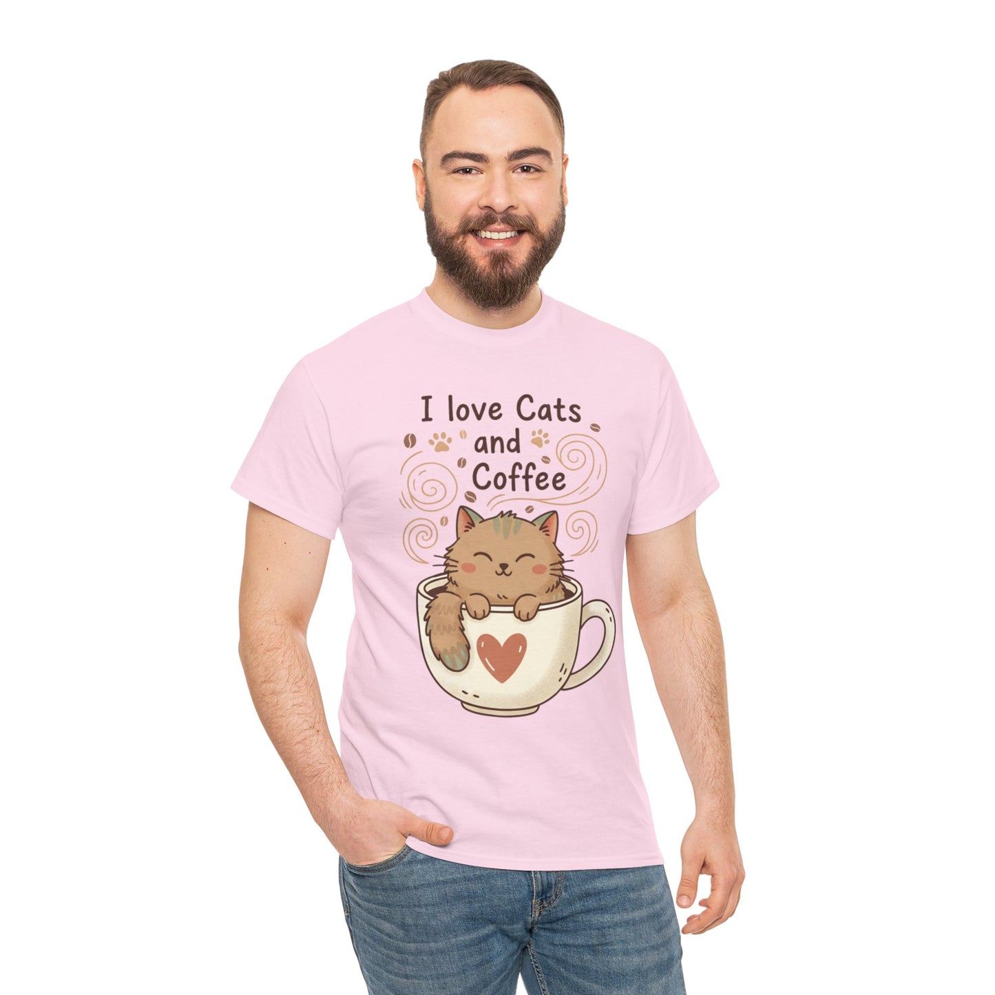 Cat and Coffee T‑Shirt — "I Love Cats and Coffee" Cute Cat in Mug Tee