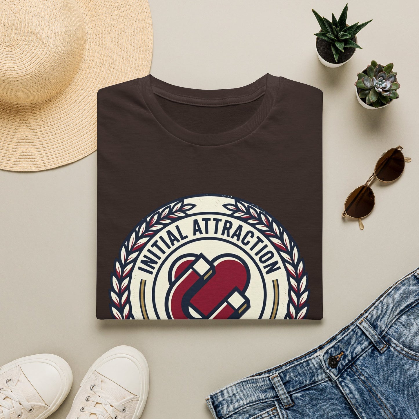 Initial Attraction T-Shirt — Retro Badge Heart Design