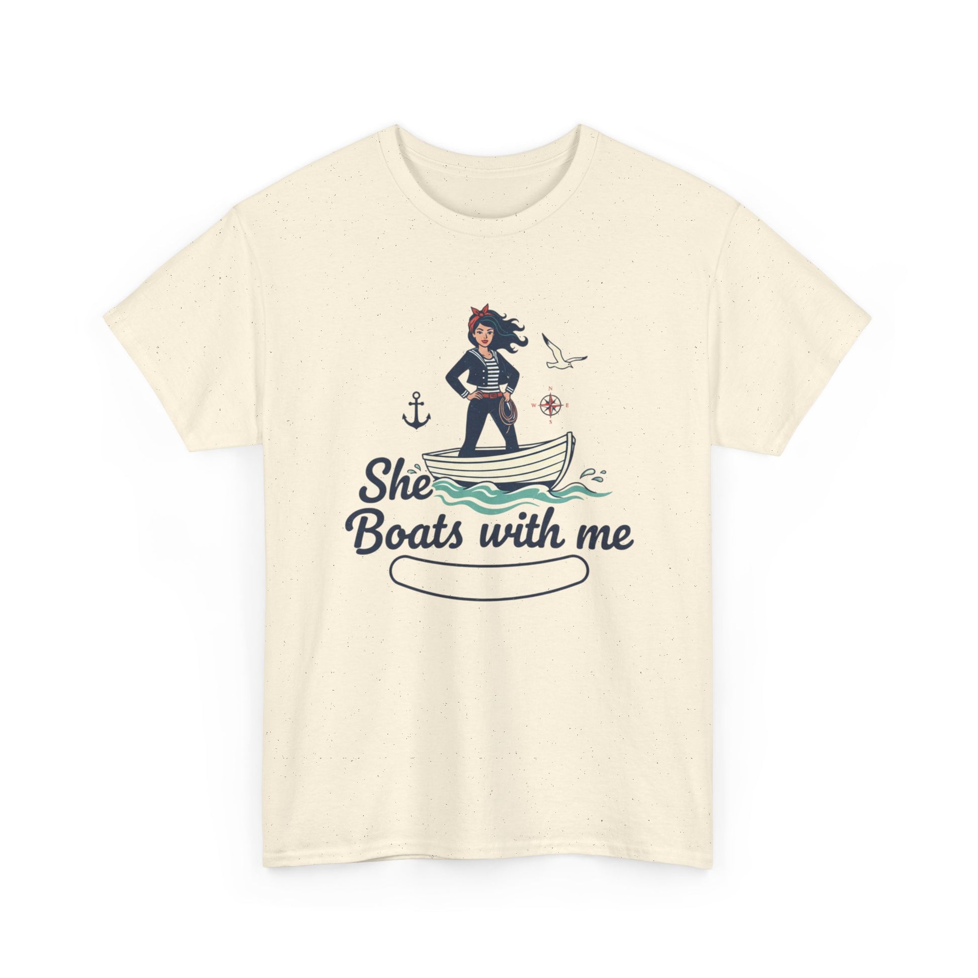 T-Shirt — "She Boats With Me" Nautical Couple Tee Printify