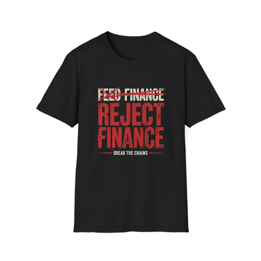 Reject Finance T-Shirt — Bold Red Protest Graphic Tee
