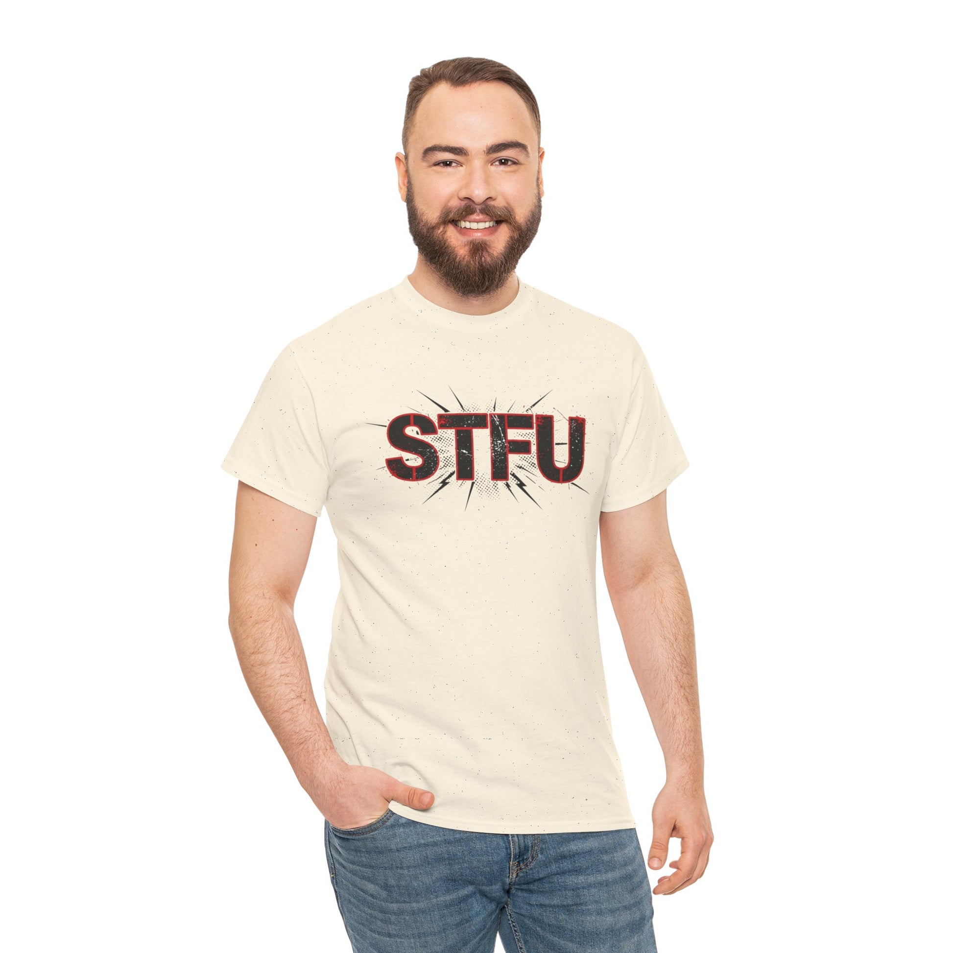 STFU Graphic Tee — Bold Distressed Text Shirt for Statement Style Printify