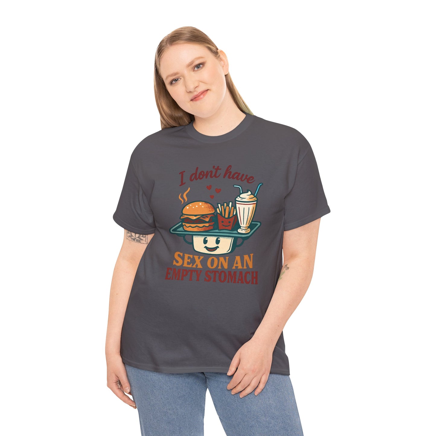 "I Don't Have Sex on an Empty Stomach" Burger & Milkshake Funny T-Shirt