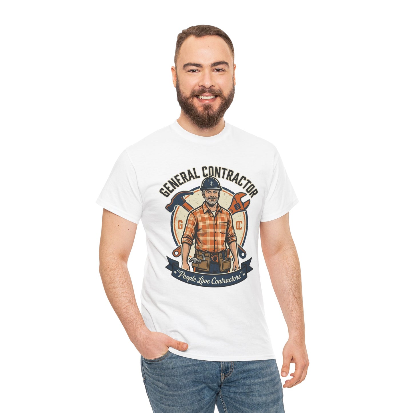 General Contractor T-Shirt — Vintage Construction Worker Logo Tee Printify