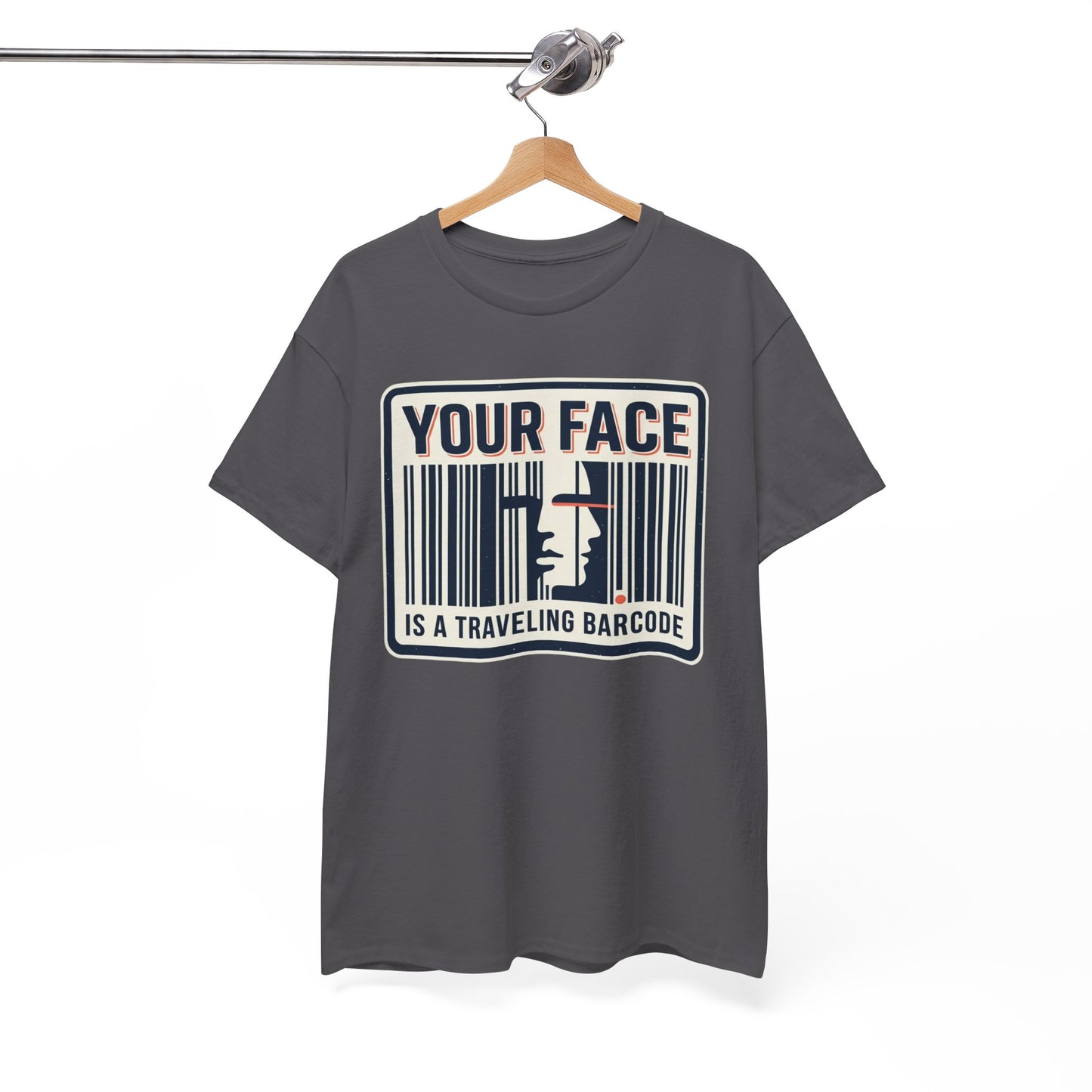 "Your Face Is a Traveling Barcode" Graphic Tee
