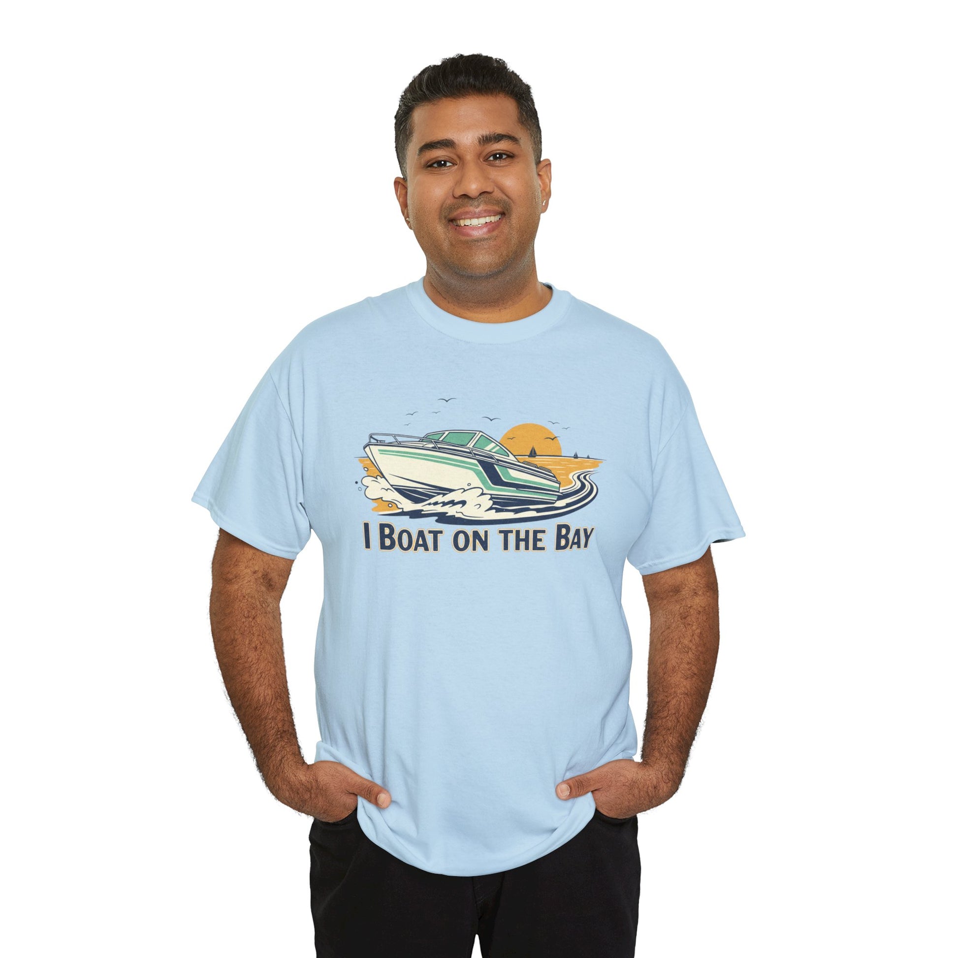 Boat on the Bay T-Shirt — Retro Motorboat Sunset Tee Printify