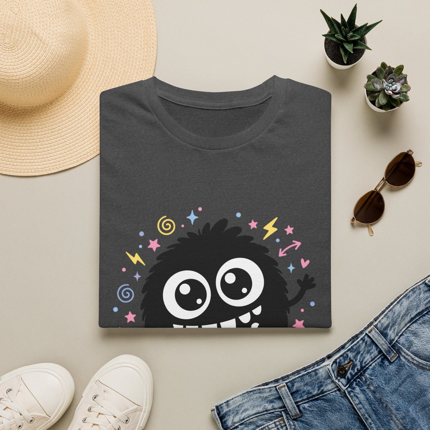 Cute Fuzzy Monster T-Shirt — Playful Cartoon Graphic Tee for Kids & Adults
