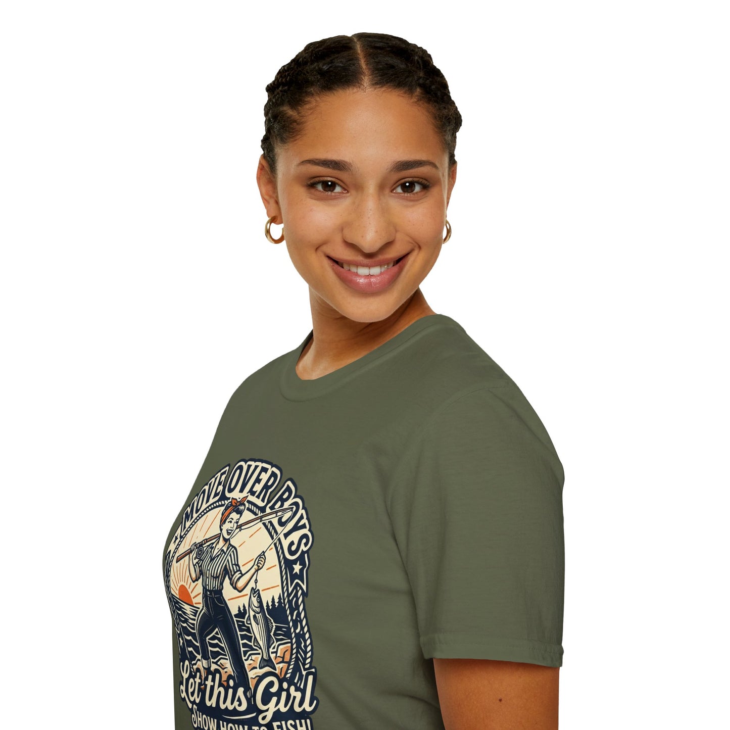 "Move Over Boys, Let This Girl Show How to Fish" Vintage Design - Fishing T-Shirt