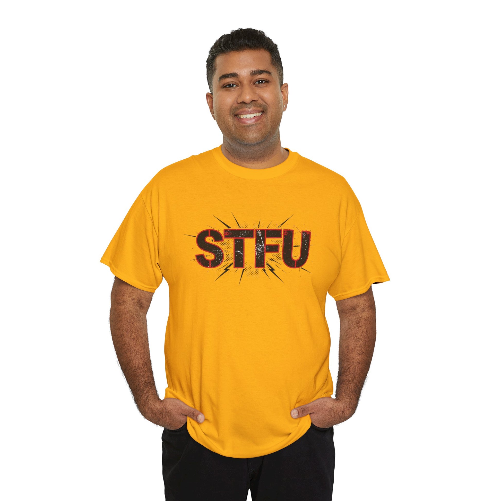 STFU Graphic Tee — Bold Distressed Text Shirt for Statement Style Printify