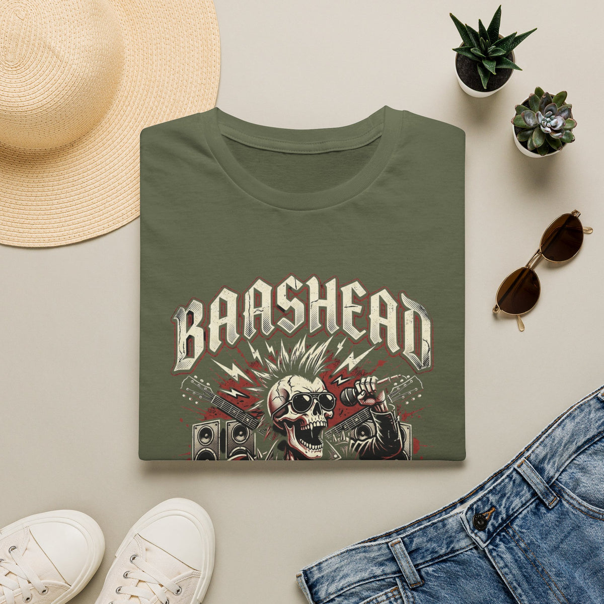 Basshead Skull T-Shirt — “I Make Everyone Listen to My Music, Crank It Up!” Guitar & Speaker Rock Tee