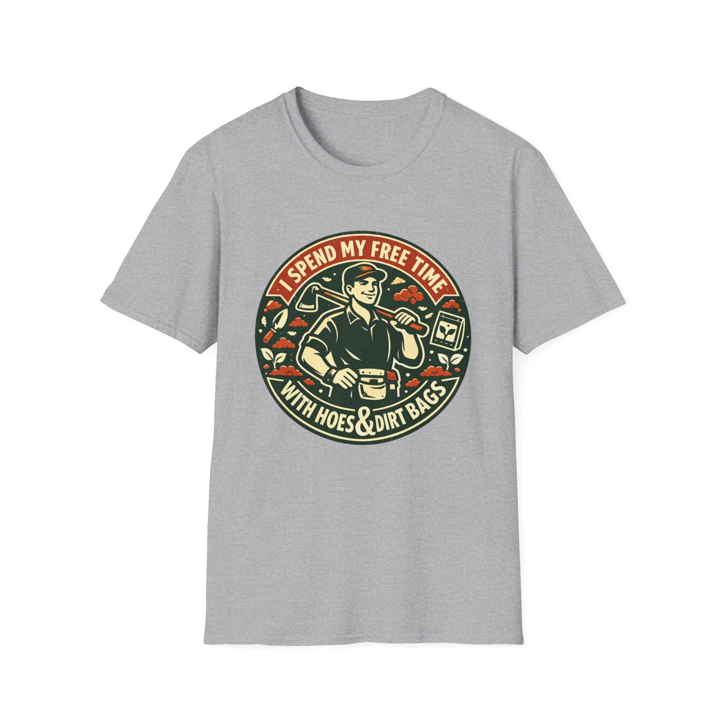 Gardener T-Shirt — “I Spend My Free Time With Hoes & Dirt Bags” Retro Gardening Tee