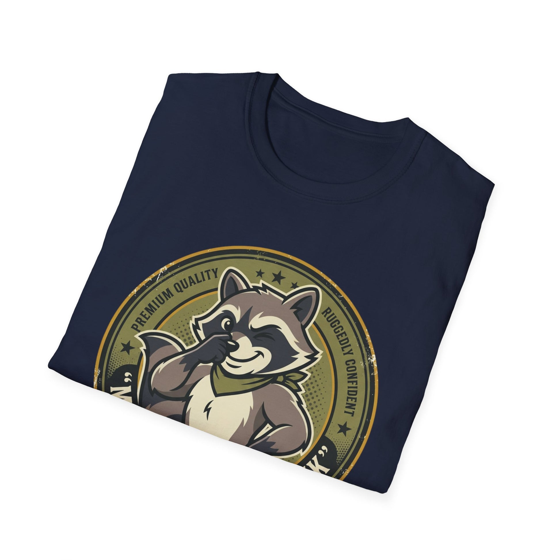 Raccoon Badge T-Shirt — "My Shit Doesn't Stink" Funny Graphic Tee Printify