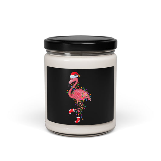 Holiday Flamingo Soy Candle — 9oz Christmas Scented Jar (Santa Hat & Lights)