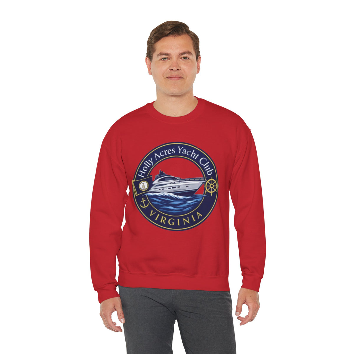 Virginia Yacht Club Crewneck Sweatshirt — "Holly Acres Yacht Club" Nautical Logo