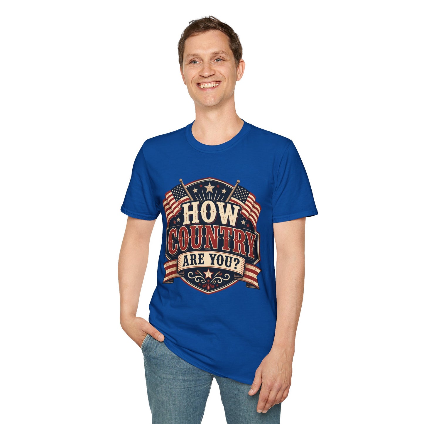 How Country Are You? T-Shirt — Vintage American Flag Country Graphic Tee