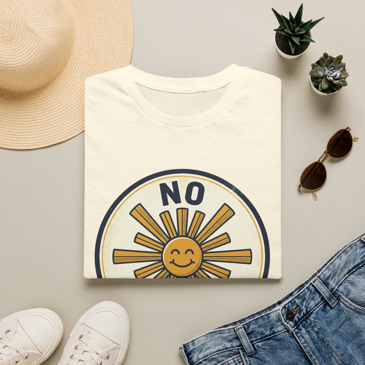 No Negative Energy T-Shirt — Retro Smiling Sun Positive Vibes Tee