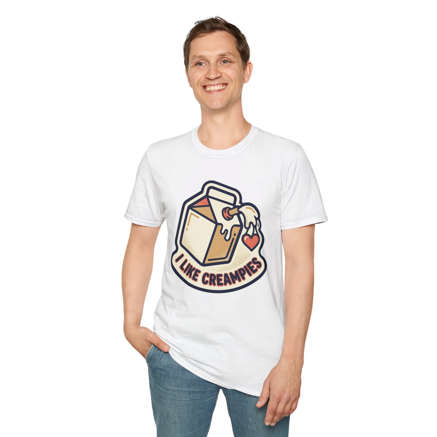 Cream Pie Cartoon T-Shirt — "I Like Creampies" Retro Milk Carton Graphic Tee