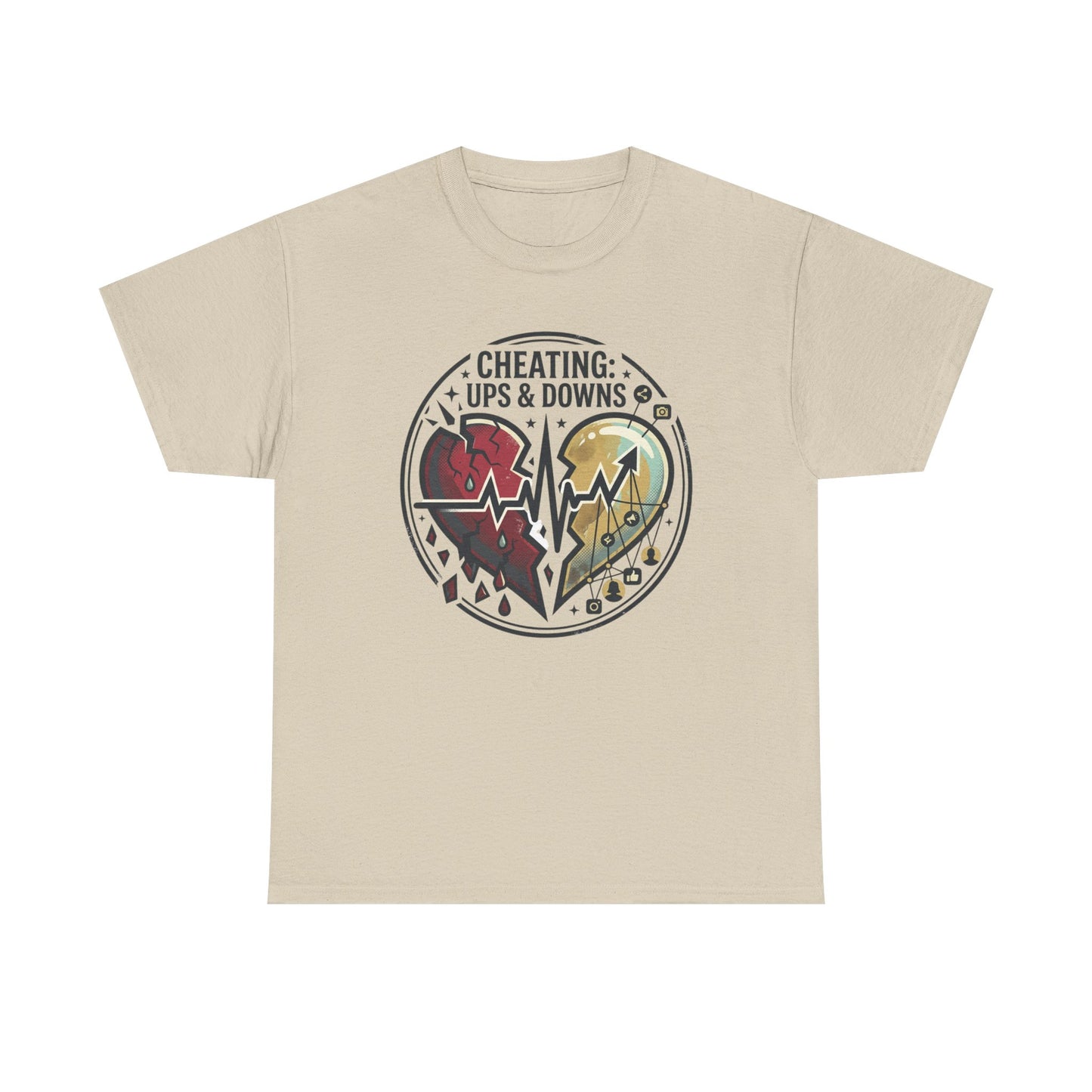 Cheating: Ups & Downs Broken Heart Graphic Tee Printify