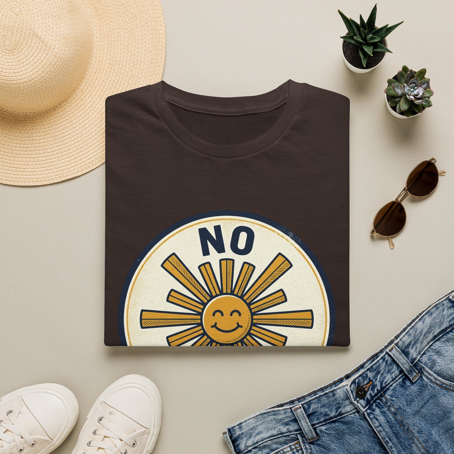 No Negative Energy T-Shirt — Retro Smiling Sun Positive Vibes Tee