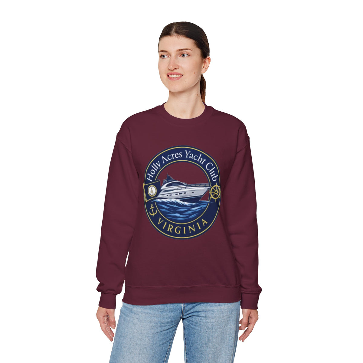 Virginia Yacht Club Crewneck Sweatshirt — "Holly Acres Yacht Club" Nautical Logo