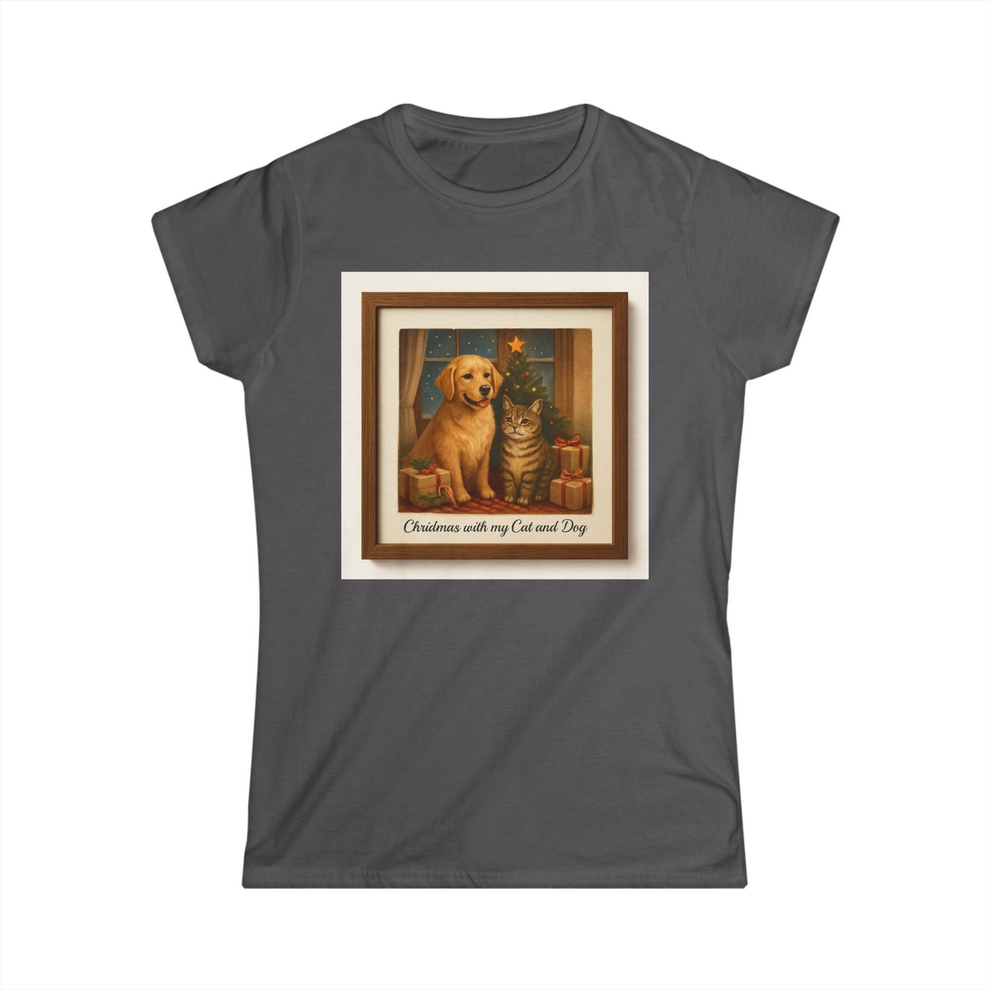 Christmas With My Cat and Dog Tee — Women's Holiday Dog & Cat T-Shirt