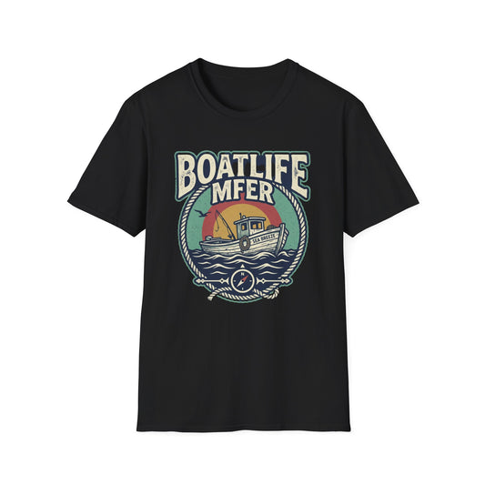 Boat Life T-Shirt – Vintage Fishing Boat Graphic 'Boat Life MFER' Tee