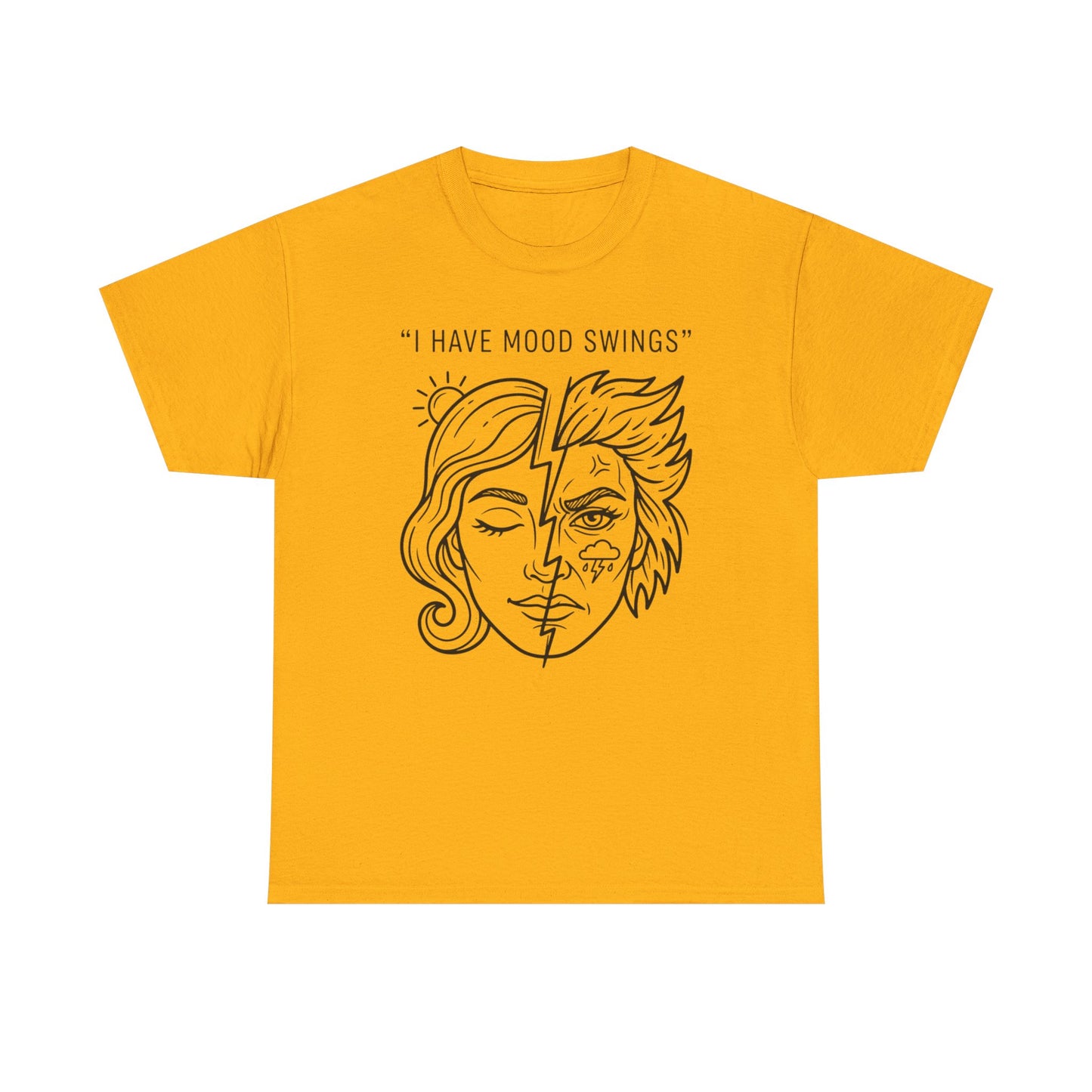 Mood Swings Graphic Tee — Split Face Line Art "I Have Mood Swings" T-Shirt Printify