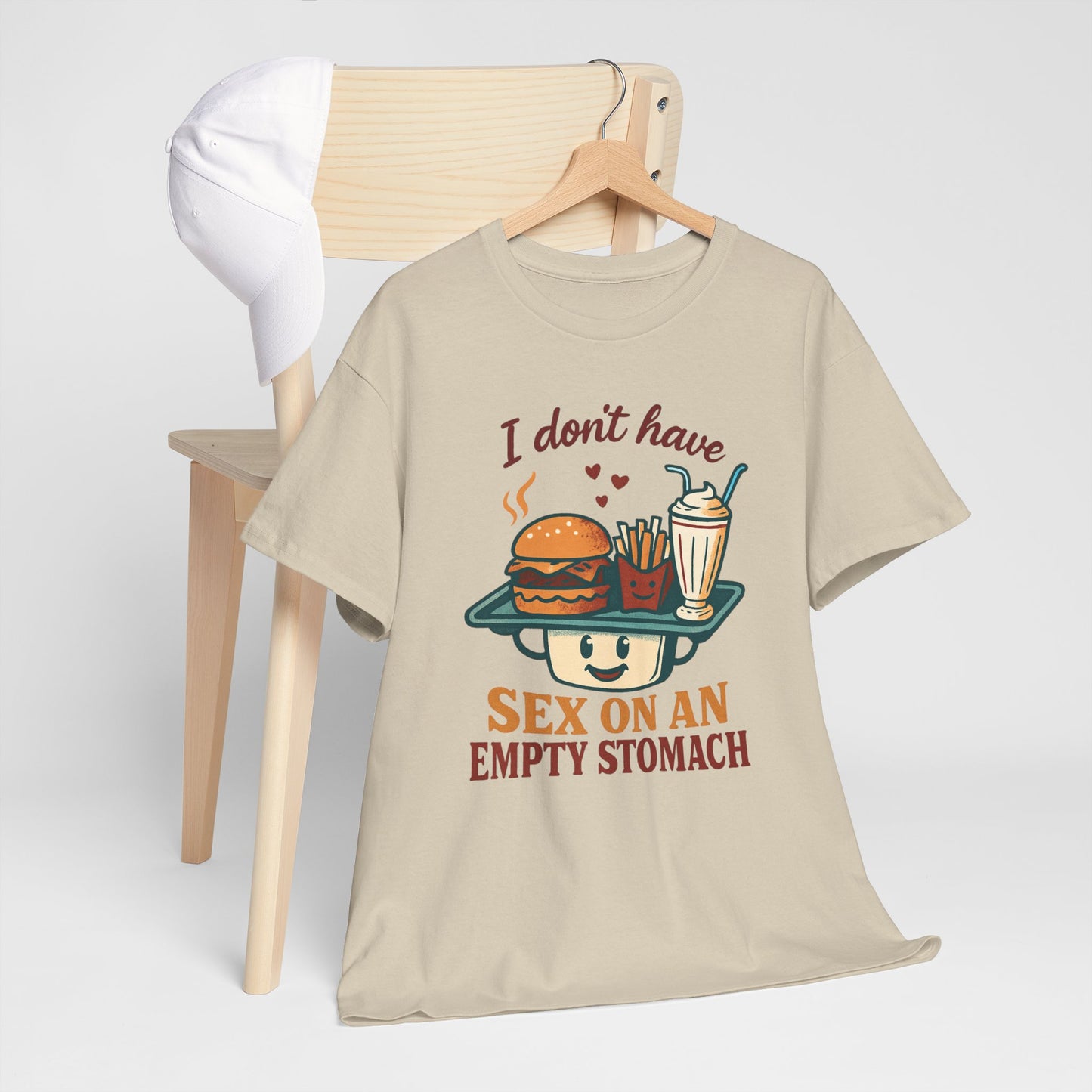 "I Don't Have Sex on an Empty Stomach" Burger & Milkshake Funny T-Shirt