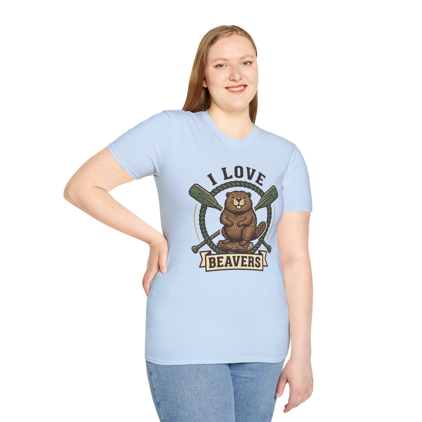 I Love Beavers T-Shirt — Cute Vintage Beaver Graphic Tee with Oars
