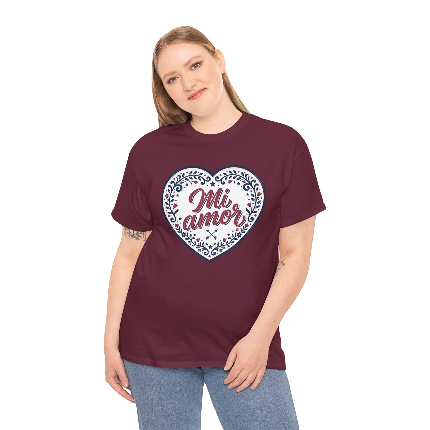 Mi Amor Heart T-Shirt — Romantic Floral Graphic Tee for Valentine’s Day