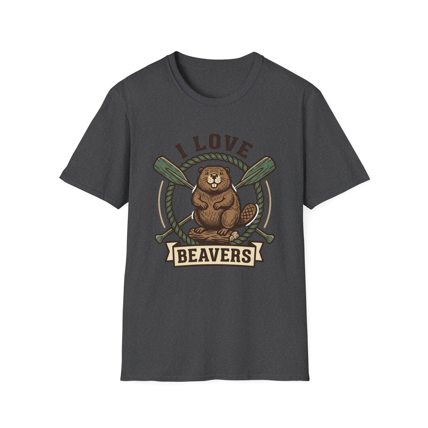 I Love Beavers T-Shirt — Cute Vintage Beaver Graphic Tee with Oars