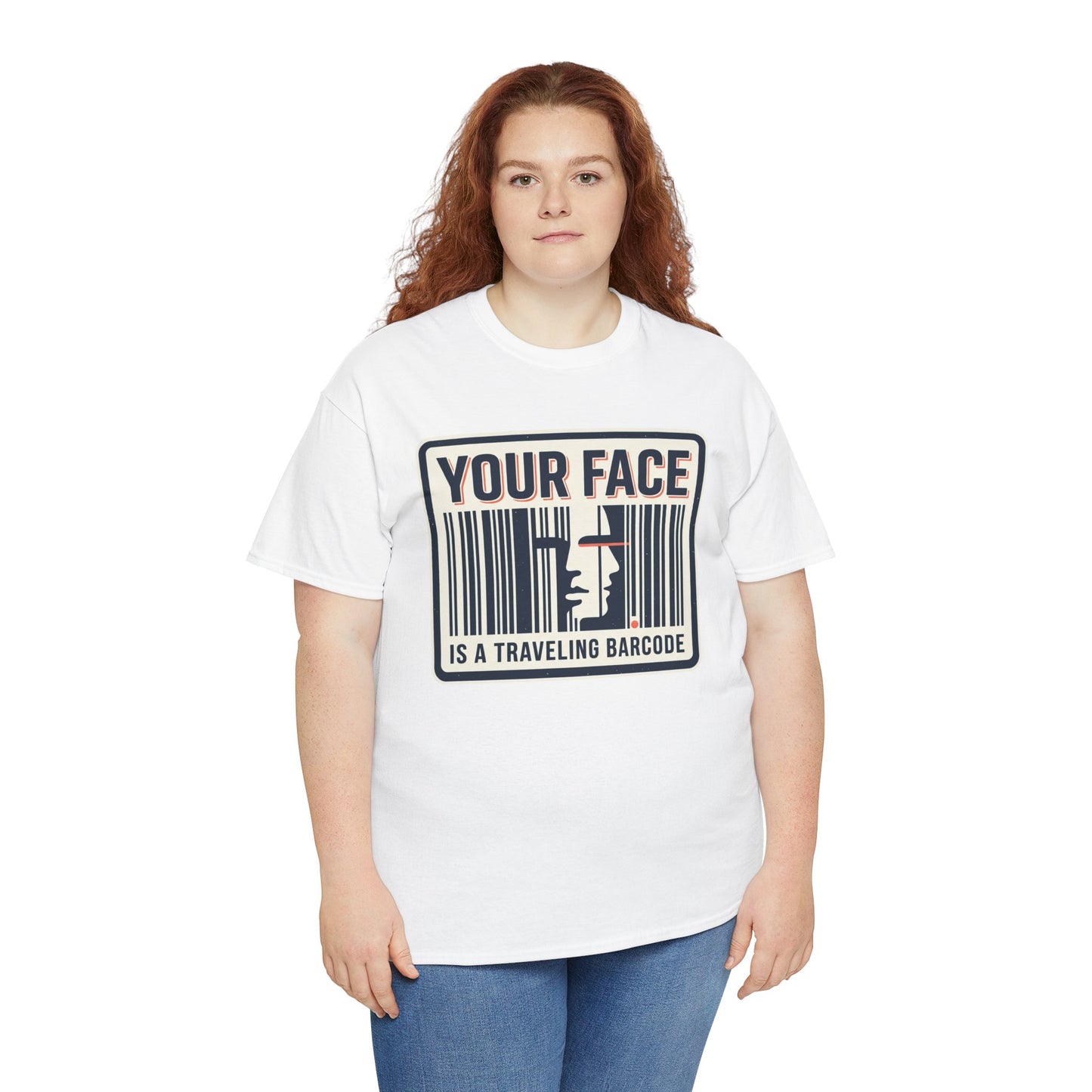 "Your Face Is a Traveling Barcode" Graphic Tee