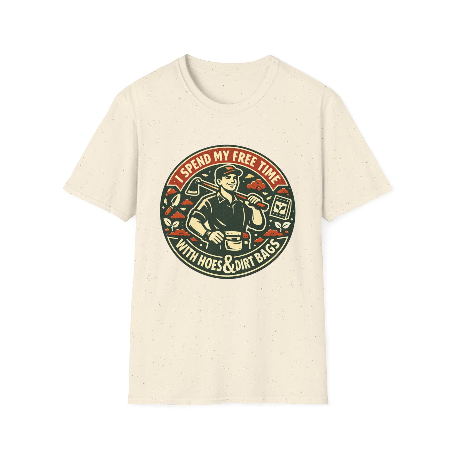 Gardener T-Shirt — “I Spend My Free Time With Hoes & Dirt Bags” Retro Gardening Tee