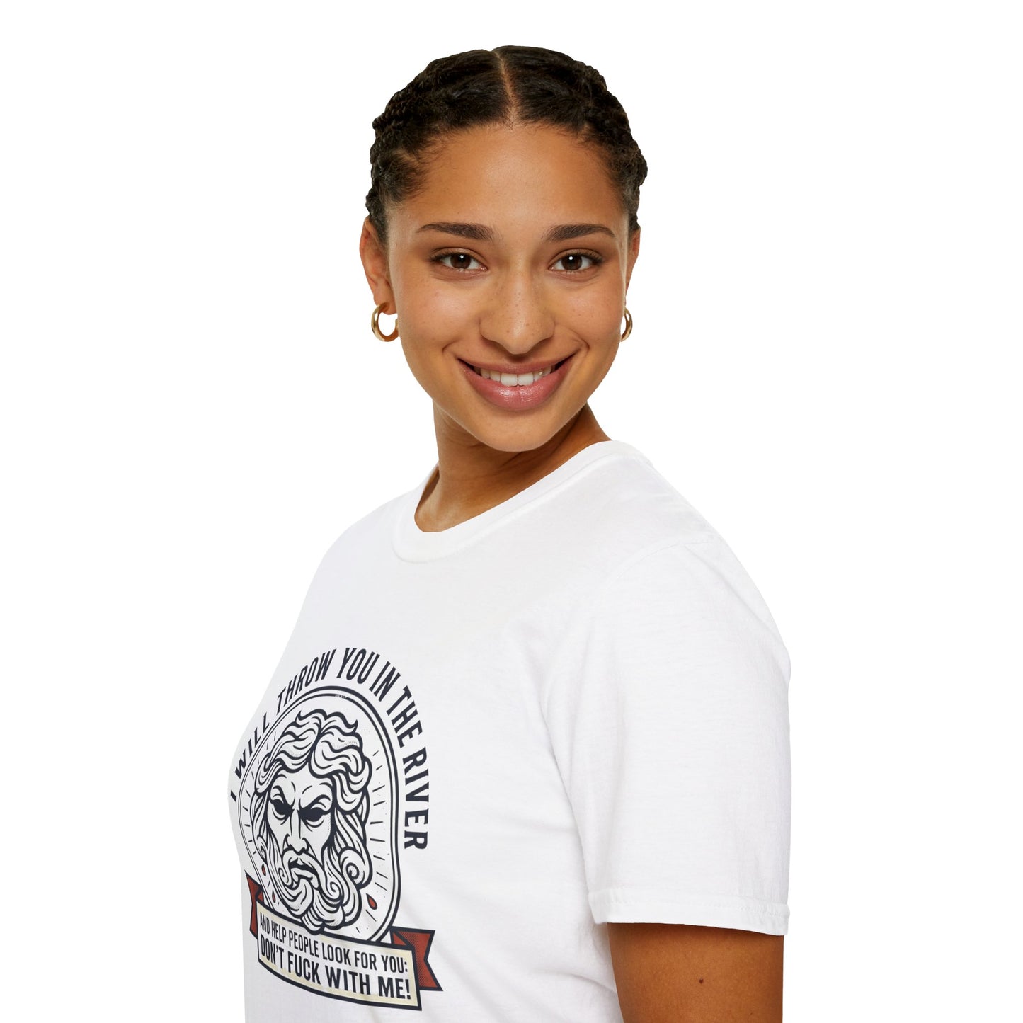 'I Will Throw You in the River' Bold Mythic Design-Graphic T-Shirt