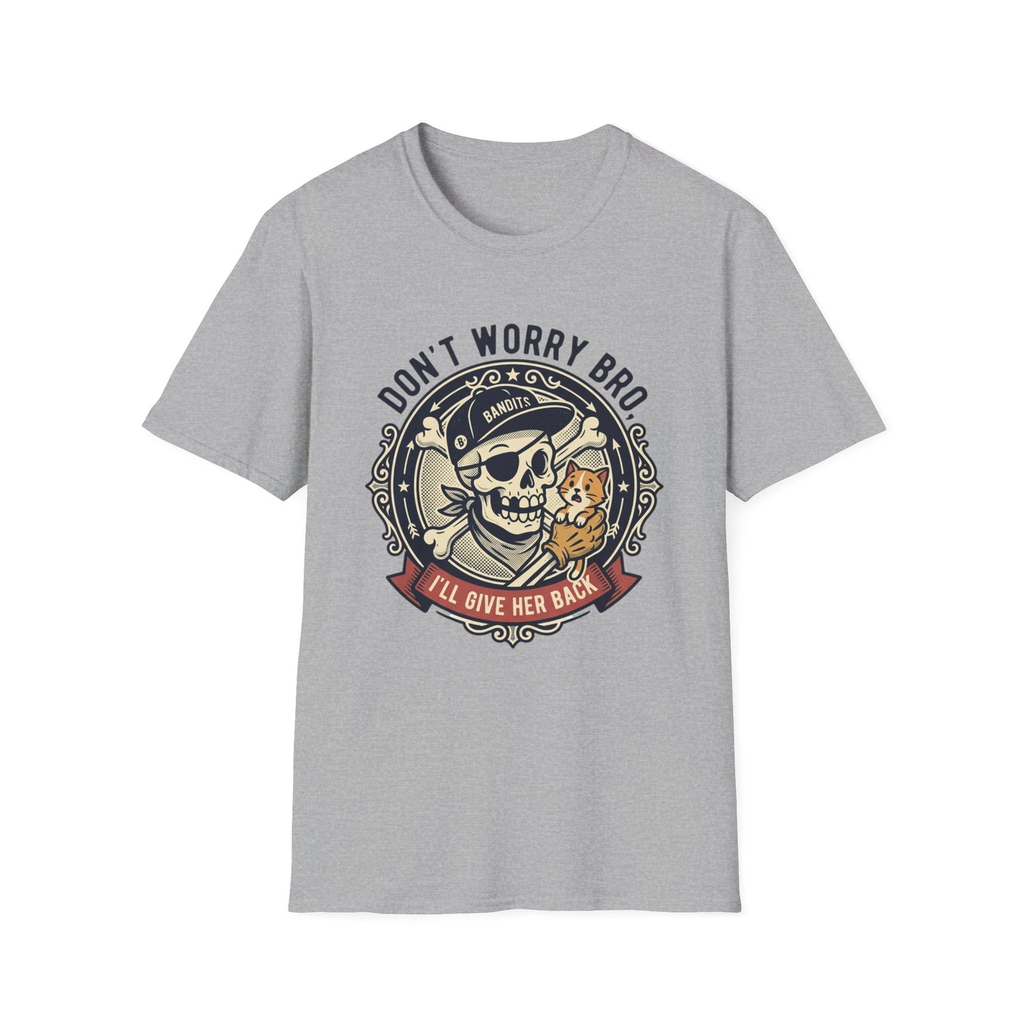 Skull & Cat T-Shirt — "Don't Worry Bro, I'll Give Her Back" Vintage Tee