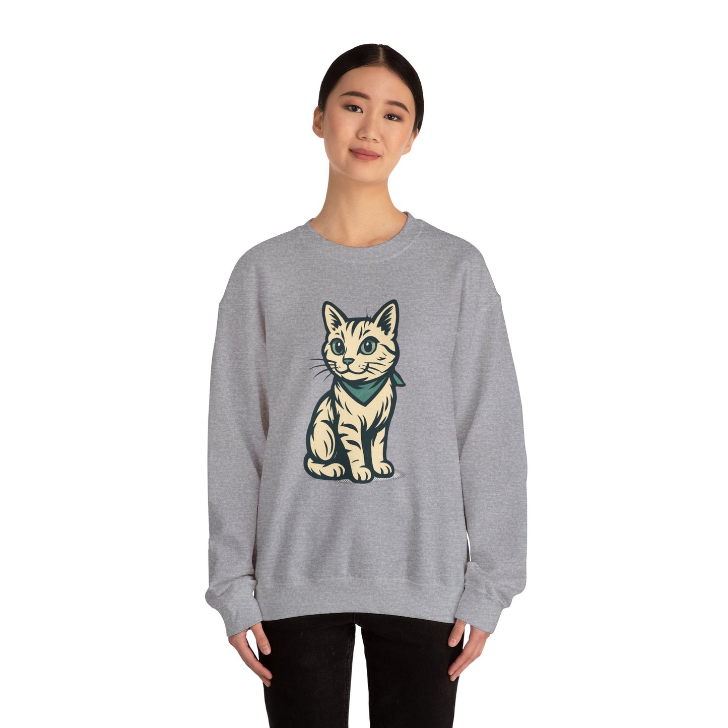 Cute Kitten Pullover Sweatshirt — Vintage Cat Illustration Crewneck