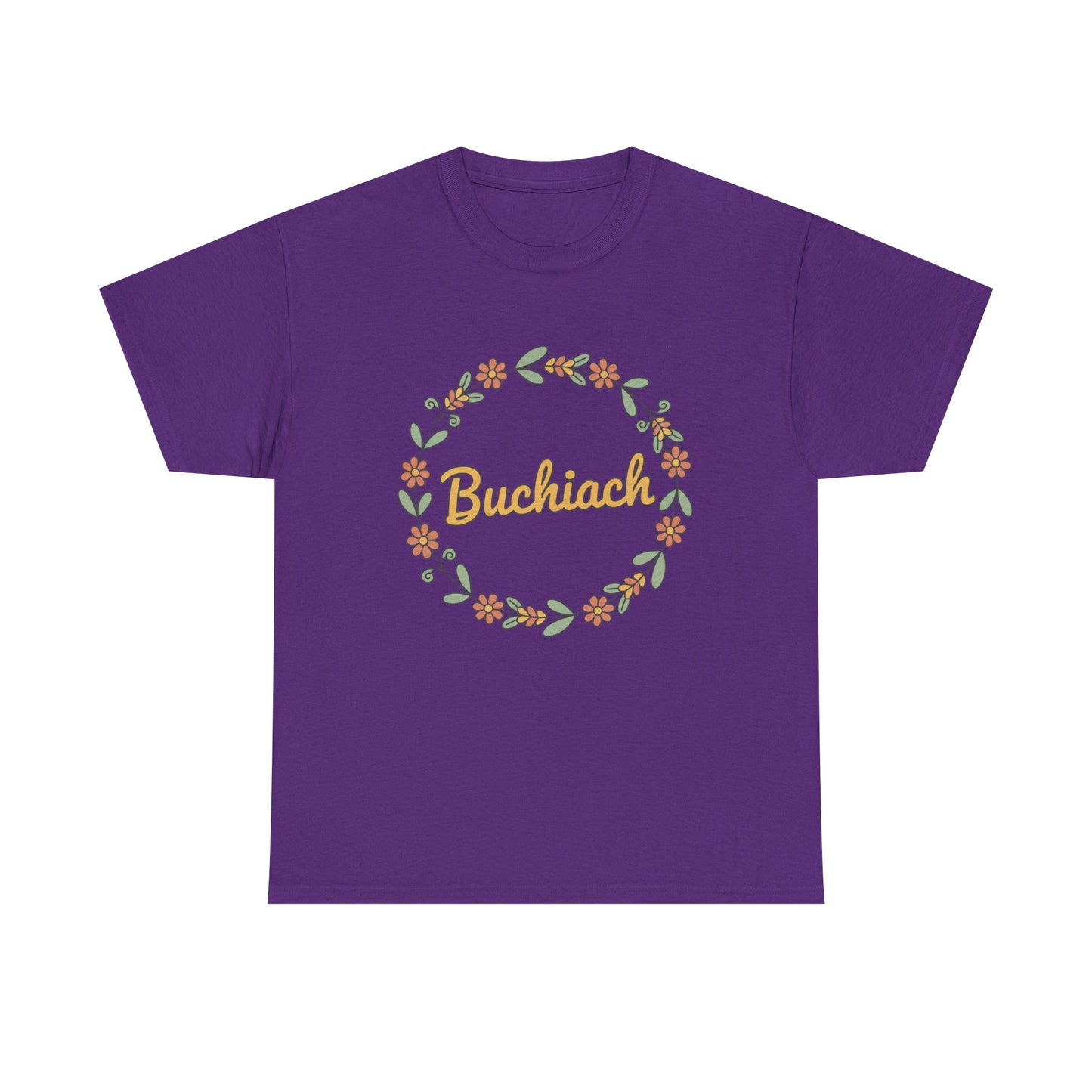 Buchiach Floral Wreath T-Shirt — Retro Script Garden Tee Printify