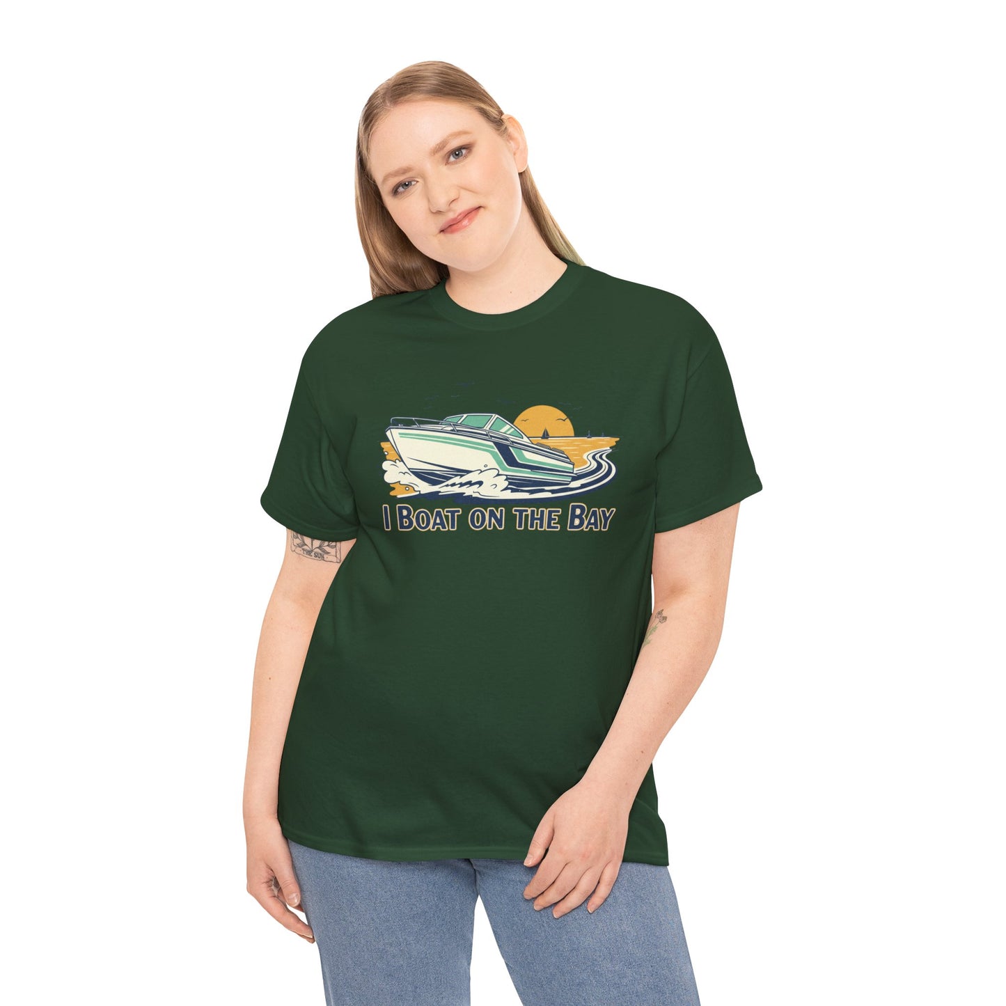 Boat on the Bay T-Shirt — Retro Motorboat Sunset Tee Printify