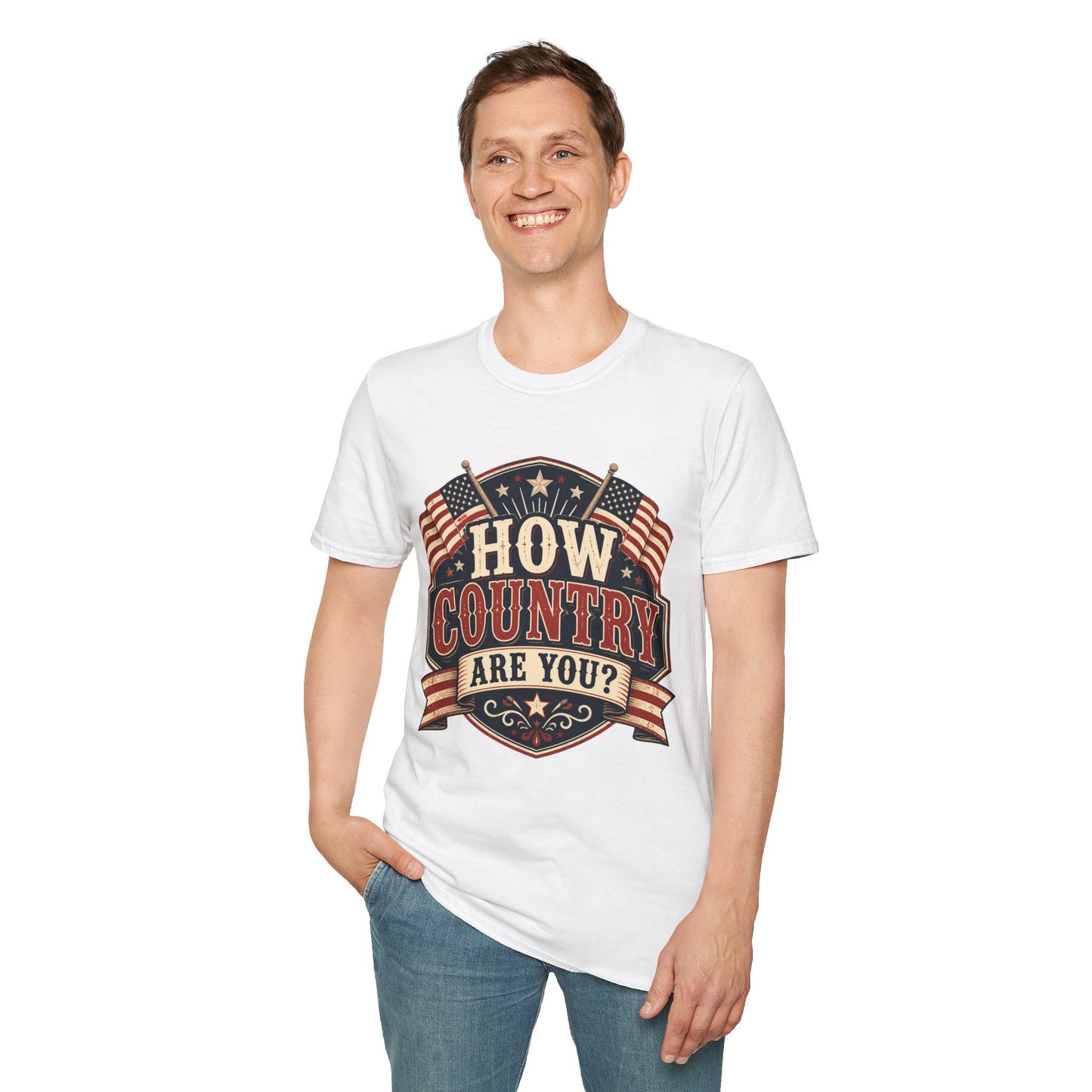 How Country Are You? T-Shirt — Vintage American Flag Country Graphic Tee