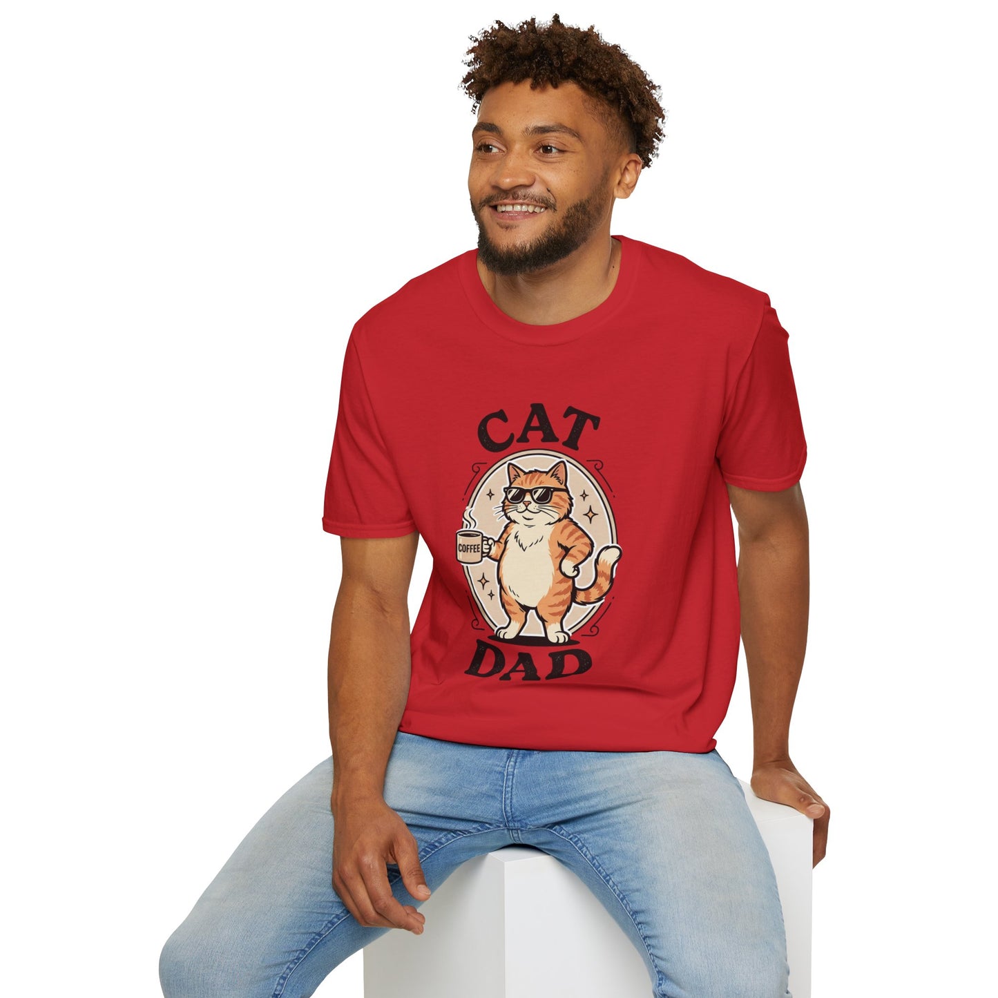 Cat Dad T‑Shirt — Cool Cat with Coffee Graphic Tee