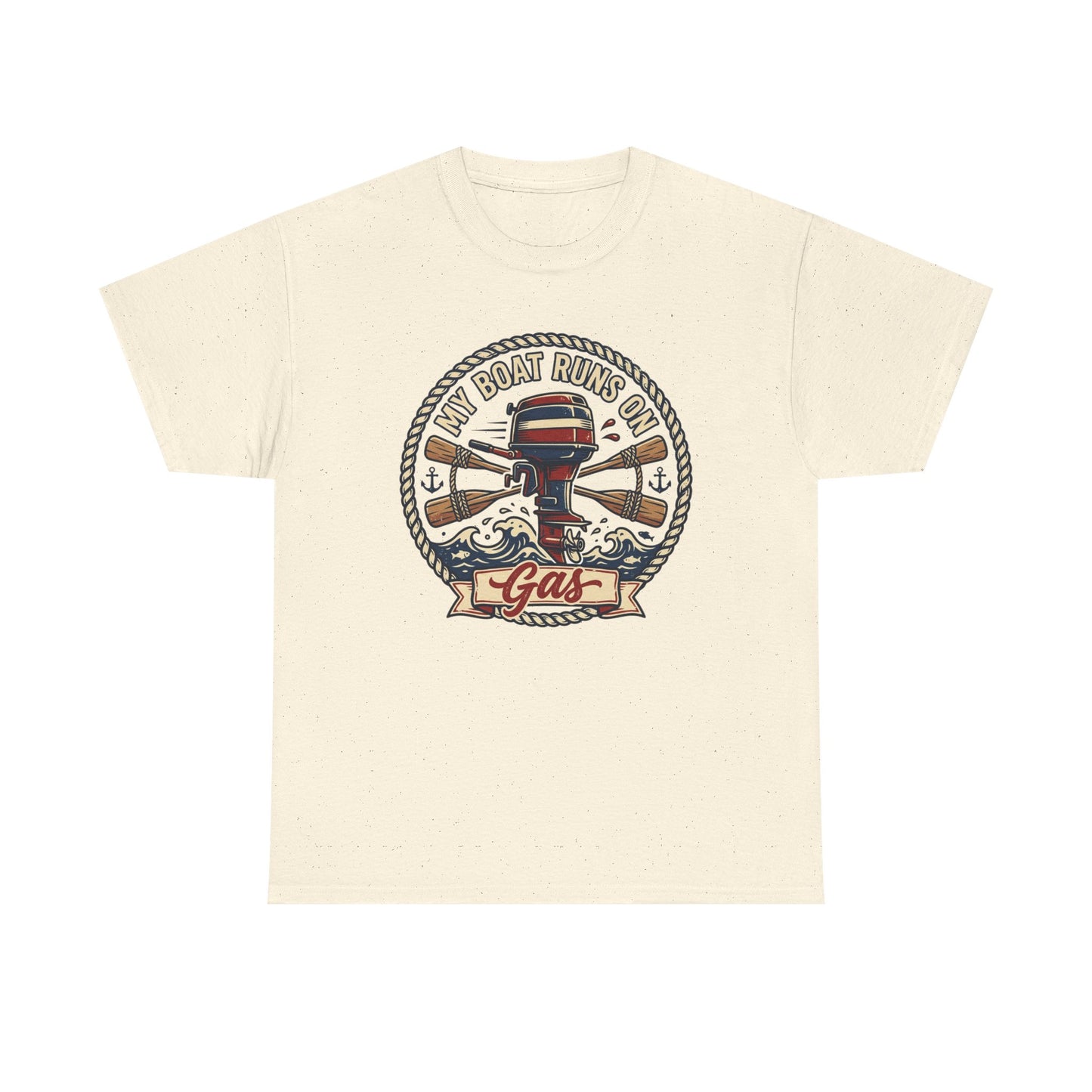 Boat Runs on Gas T-Shirt — Vintage Outboard Motor Fishing Tee Printify