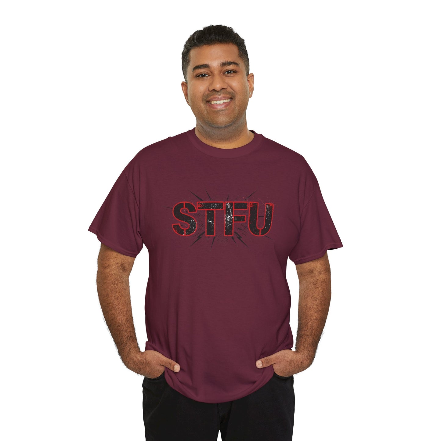 STFU Graphic Tee — Bold Distressed Text Shirt for Statement Style Printify